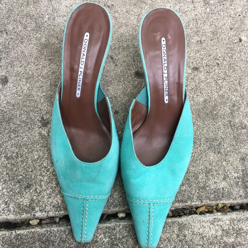 Donald J Pliner Suede Teal Heels - Size 6